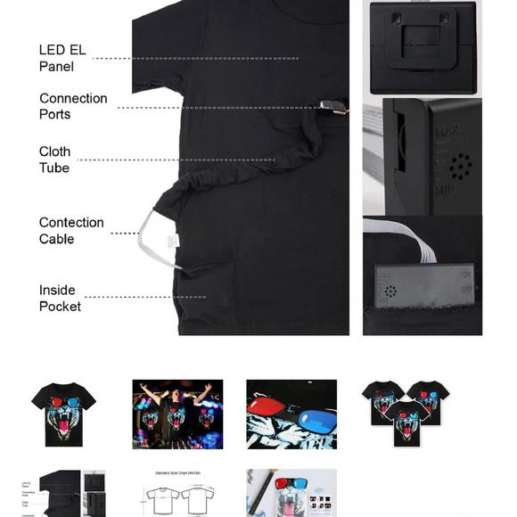 LED T Shirt Sound Activated Glow Shirts Light up Equalizer Tiger Design Small - Picture 9 of 11